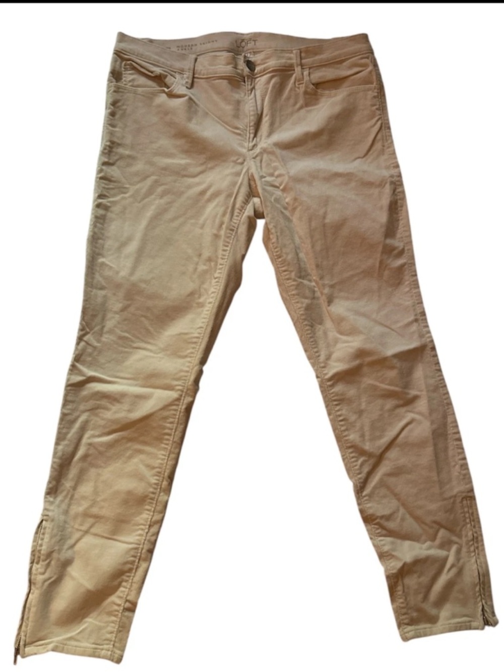 Ann Taylor LOFT Cream Ankle Zipper Casual Corduroy Pants Size 12